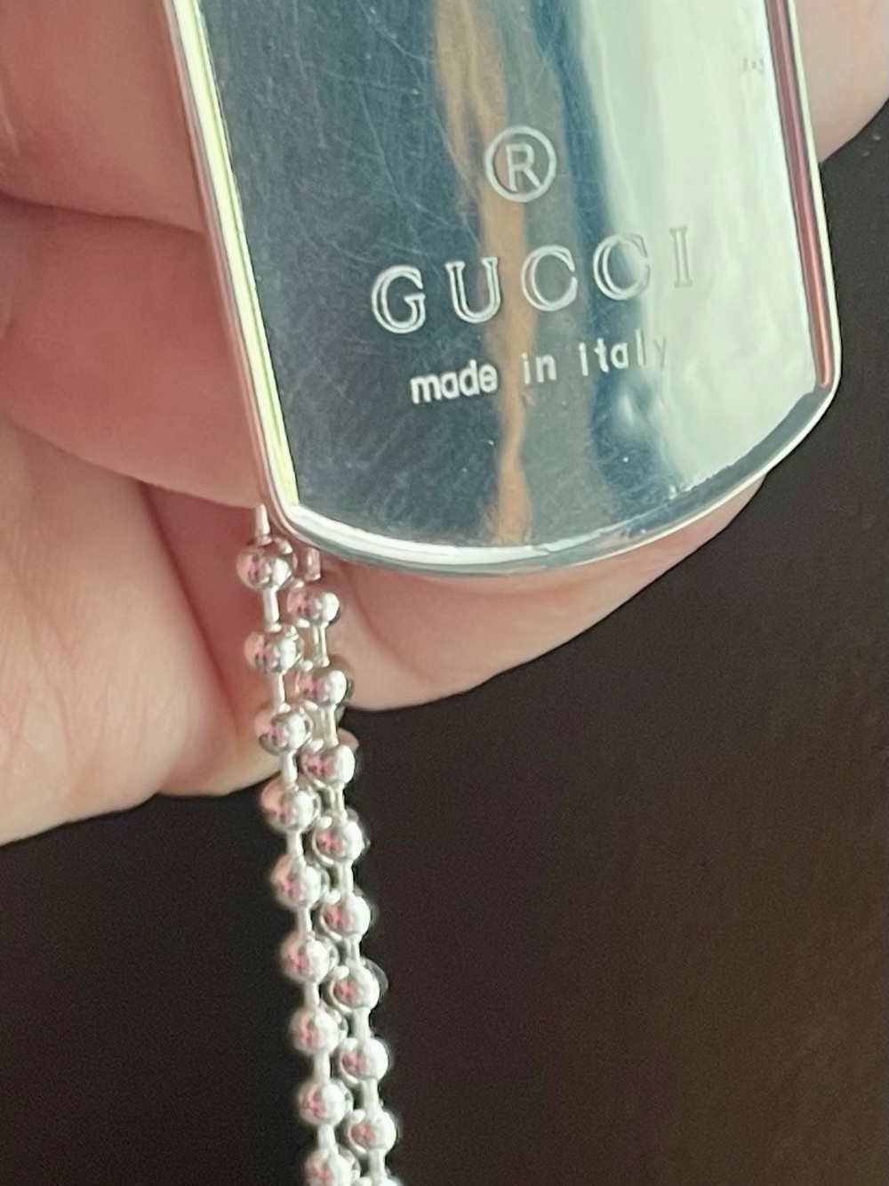 Gucci, Sterling, silver 925 dog tag with silver chain. NWOT - Picture 3 of 13